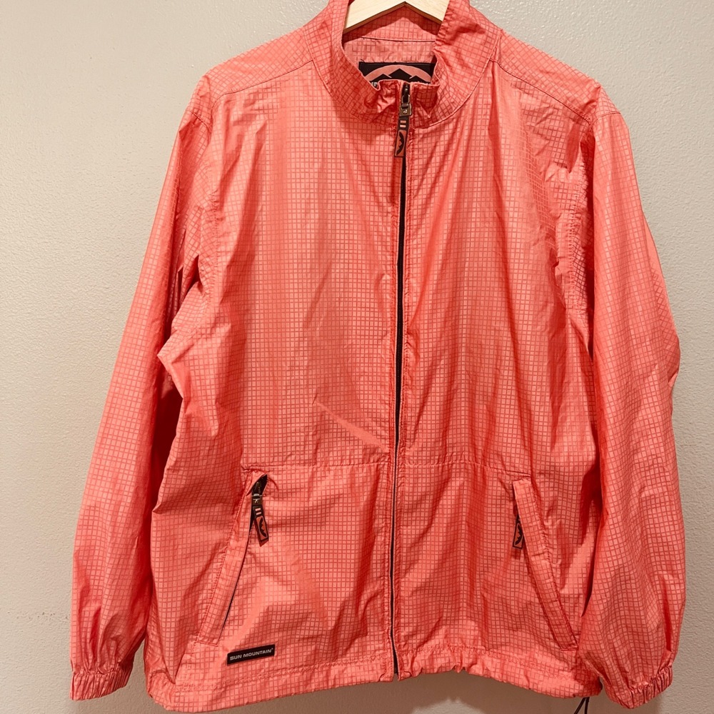 Sun Mountain Gold Jacket Windbreaker‎ Women's Coral/Salmon Grid or Check Sz L
